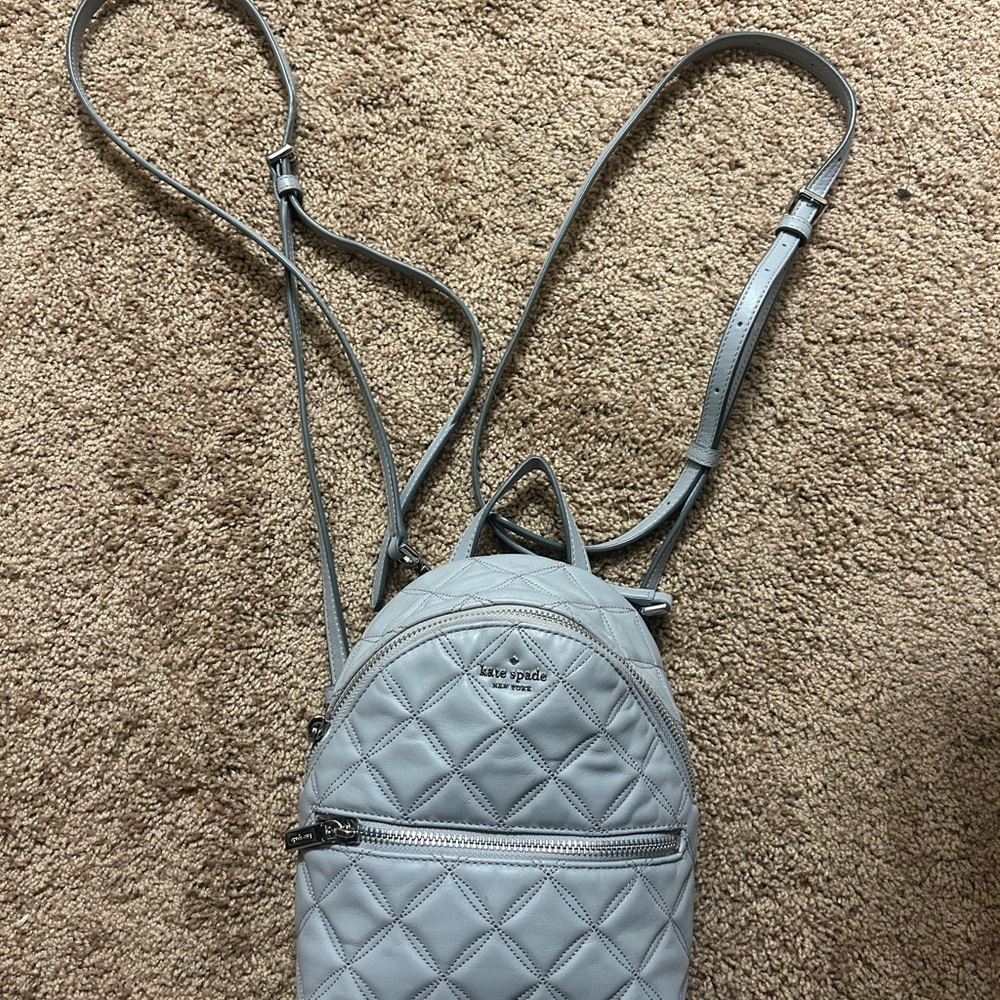 Kate Spade Gray Quilted Backpack with Adjustable Straps